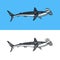 Great hammerhead shark. Marine predator requiem animal. Sea life. Hand drawn vintage engraved sketch. Ocean fish. Vector