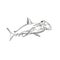 Great Hammerhead Sphyrna Mokarran the Largest Species of Hammerhead Shark Etching Black and White Style