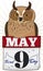 Great Horned Owl over Calendar Promoting Bird Day Celebration in May, Vector Illustration