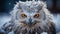 Great horned owl staring at camera in snowy forest generated by AI