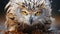 Great horned owl staring, wisdom in its yellow eyes generated by AI