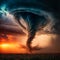 A great and huge tornado spawned in the field. Dramatic and strong cinematic image
