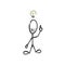 Great idea. Genius thought. Lightbulb above head. Hand drawn. Stickman cartoon. Doodle sketch, Vector graphic illustration