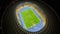 Great illuminated stadium from aerial perspective, football game, championship