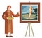 Great italian renaissance artist painting a venus redhead woman in a shell