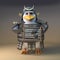 Great Japanese samurai penguin warrior uses his trusty abacus for all his sums, 3d illustration