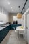Great kitchen in modern style with white and concrete walls