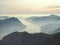 Great landscape at Iseo lake in winter season, foggy and humidity in the air. Panorama from Monte Pora, Alps, Italy