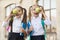 That is great. lunch time at school break. happy kids in uniform. learning subject together. modern education for girls