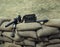 Great machine gun with bullets over the sandbags