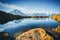 Great Mont Blanc glacier with Lac Blanc. Location Graian Alps, France, Europe