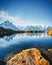 Great Mont Blanc glacier with Lac Blanc. Location Graian Alps, France, Europe