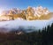 Great morning on the alpine lake Vorderer Gosausee. Gosau valley, Austrian alps