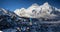 Great panoramic landscapes of the Himalayas in the Khumbu Valley