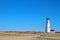 Great Point Light Lighthouse Nantucket Massachusetts MA with Blue Sky, Beach Grass and Dunes and Sand