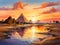 The great pyramids of Giza Egypt watercolor painting