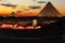 The Great Pyramids of Giza, enlighted at night, Egypt