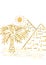 The great pyramids, palm tree and sun. Cairo, Egypt, Africa. Doodle hand drawn illustration. Travel concept. White background