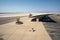 Great salt lake desert landscape and rest area at Bonneville Salt Flats summer Utah