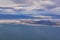 Great Salt Lake Utah Aerial view from airplane looking toward Oquirrh Mountains and Antelope Island, Tooele, Magna, with sweeping