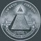 Great Seal of the United States reverse from the back of a one dollar bill. A pyramid unfinished under the Eye of Providence.