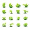 A great set of icons of stylized green leaves