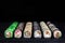 Great set of traditional uramaki and futomaki sushi rolls with w