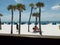 Great Shot of the Beach with Palm Trees and Cabanas