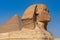 Great Sphinx of Giza near Cairo, Egypt. It is mythical creature with the head of man and the body of a lion. The face of the