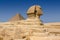 Great sphynx and pyramid of Khufu on Giza, Egypt