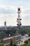 The Great Strahov Stadium with telecommunication tower seen from Petrin tower on sunny summer day in Prague