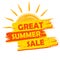Great summer sale with sun sign, yellow and orange drawn label
