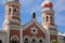 The Great Synagogue in Plzen, the second largest synagogue in Europe. Front side facade of the Jewish religious building with