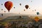 The great tourist attraction of Cappadocia - balloon flight. Cappadocia, Turkey