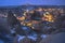 The great tourist place Cappadocia - at night time with beautiful light. Goreme, Cappadocia, Turkey