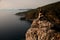 Great view on cairn marking hiking trail of lycian way in Turkey