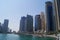 Great view of Dubai city from the water. United Arab Emirates.