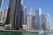 Great view of Dubai city from the water. United Arab Emirates.