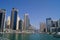 Great view of Dubai city from the water. United Arab Emirates.