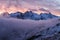 Great view of the foggy valley in Gran Paradiso National Park, Alps, Italy, dramatic scene, beautiful world. colourful autumn