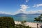 Great view of Lake Garda from Sirmione beach, Italy