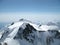 Great view of the mountain landscape and hut on Signalkuppe in the Swiss Alps near Zermatt