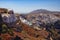 Great view panorama of the city of Thira on the island of Santorini Greece during a beautiful sunrise