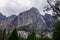 Great vistas of massive granite monoliths El Capitan seen from Yosemite Valley floor in Yosemite National Park, California