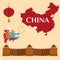 Great wall of China beijing asia landmark brick architecture culture history vector illustration.