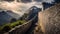 Great Wall of China, China, Mutianyu section. Majestic stone walls stretching to the horizon