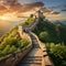 The Great Wall of China outside Beijing at sunrise