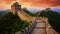 The Great Wall of China outside Beijing at sunset