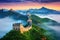 Great Wall of China at sunrise. Great Wall of China is one of the wonders of the world, The Great Wall of China in the mist ,