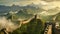 The Great Wall of China at sunrise,panoramic view, AI Generated